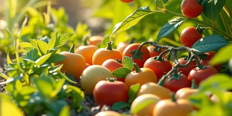 A pristine sunlit field abundant with organic fruits and vegetables, symbolizing health and wellness.