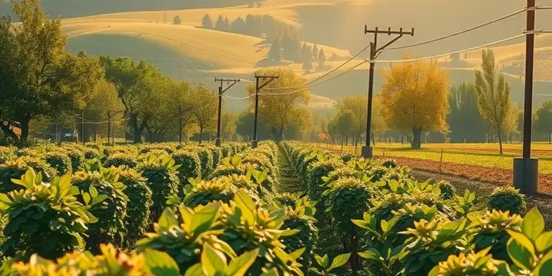 A picturesque landscape showcasing lush greenery and bountiful fruits and vegetables in nature.