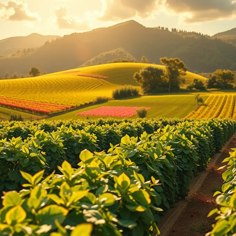 A scenic view of a lush, sunlit field showcasing the bounty of nature, including fenugreek.