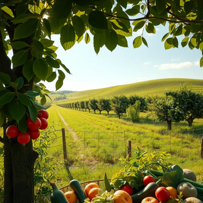 A serene landscape showcasing vibrant organic produce.