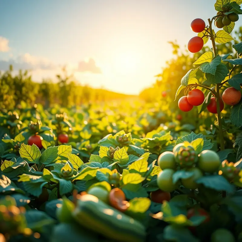 A vibrant field brimming with fresh produce, symbolizing the essence of food fermentation.