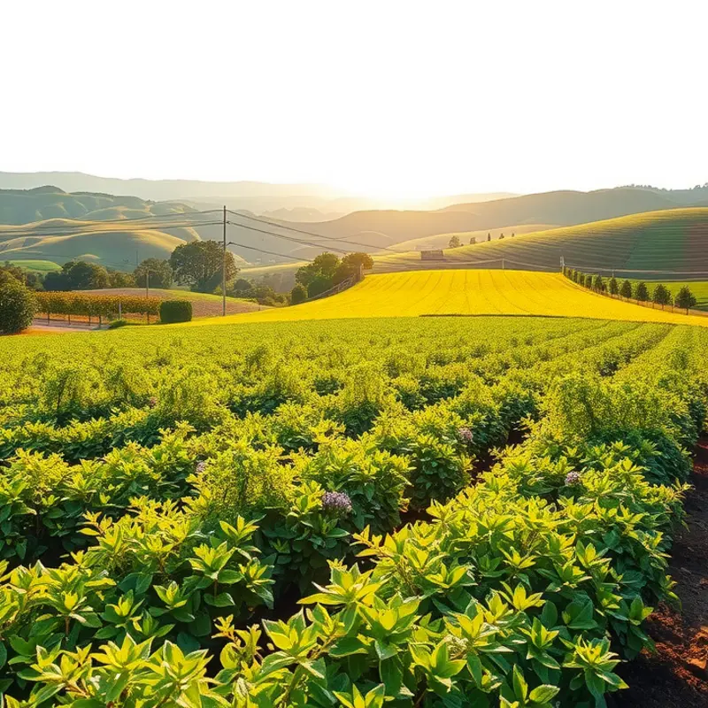 A sunlit field full of vibrant, organic fruits and vegetables.