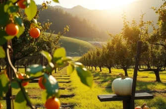 A beautiful orchard filled with colorful fruits and vegetables, showcasing the freshness of natural ingredients for festival desserts.