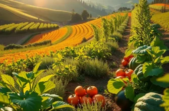 A natural landscape filled with fresh, organic fruits and vegetables representing healthy eating.