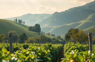 An expansive photorealistic field showcasing fresh, organic produce surrounded by natural landscapes.
