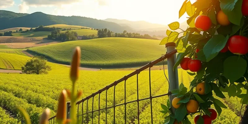 A picturesque field showcasing a bountiful harvest of vibrant fruits and vegetables, symbolizing health and nourishment.