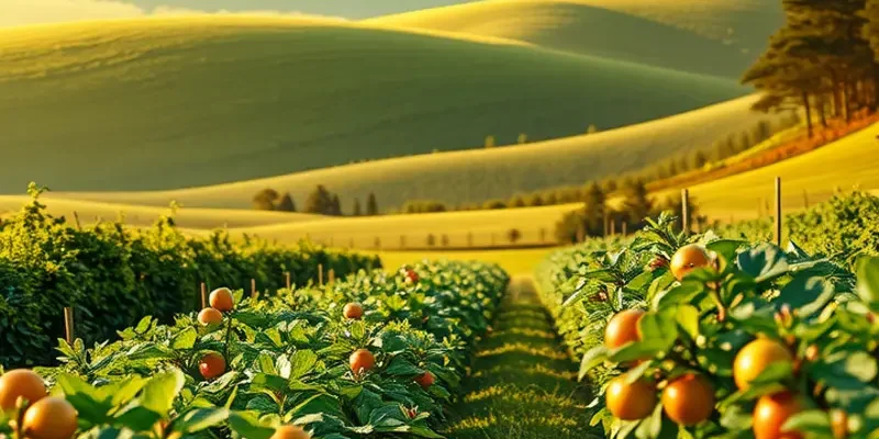 A lush field filled with vibrant organic vegetables and fruits, symbolizing nourishment and health.