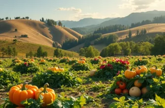A lush green field brimming with vibrant vegetables and fruits, symbolizing healthy eating.