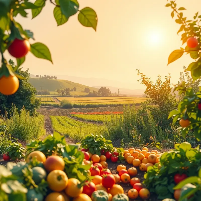 A vibrant orchard showcasing fresh vegetables and fruits, embodying the essence of natural ingredients.