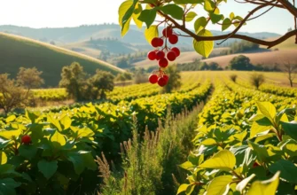 A beautiful landscape of a sunlit field filled with healthy, organic produce.