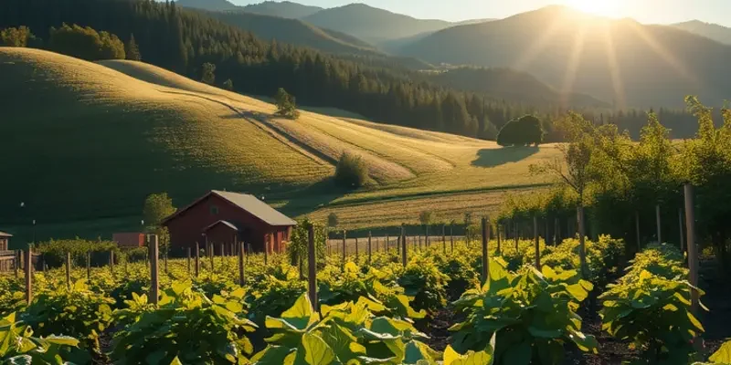 A lively field showcasing an abundance of organic fruits and vegetables.