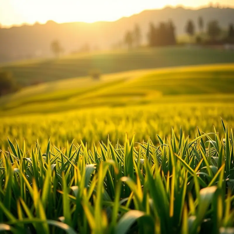 A serene field of rice illuminated by the sun, representing the essence of perfect rice selection.