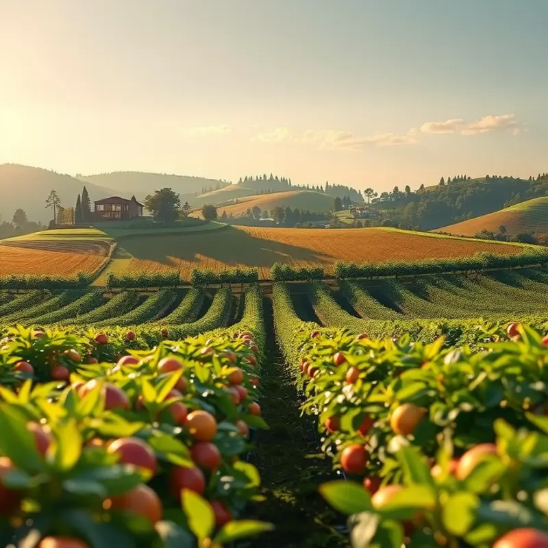 A sunlit field brimming with vibrant vegetables and fruits.