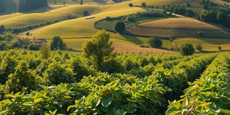 A scenic landscape filled with vibrant vegetables and fruits in a sunlit field, embodying the essence of a healthy flexitarian diet.
