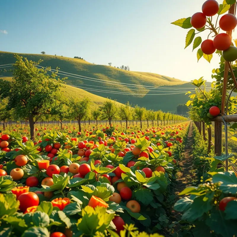 A vibrant field of fresh produce showcasing the abundance of a flexitarian lifestyle.