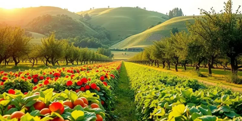 A natural landscape filled with vibrant produce emphasizing healthy eating.