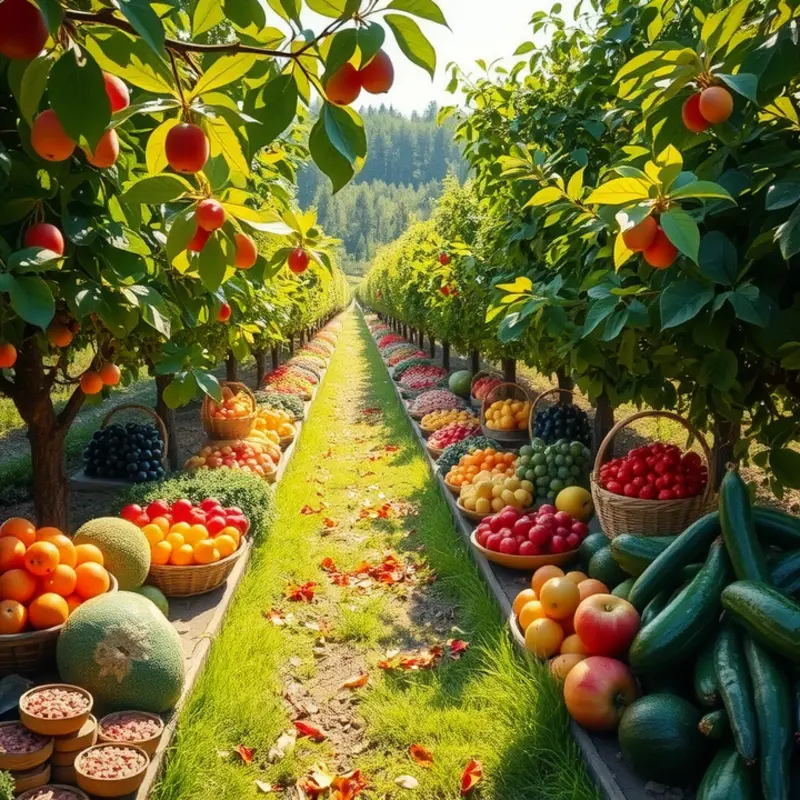 A scenic sunlit field showcasing vibrant, organic produce.