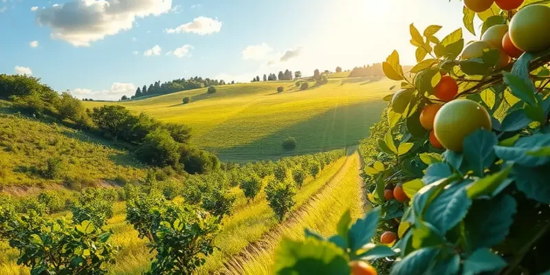 A bright field with an abundance of organic produce representing healthy eating.