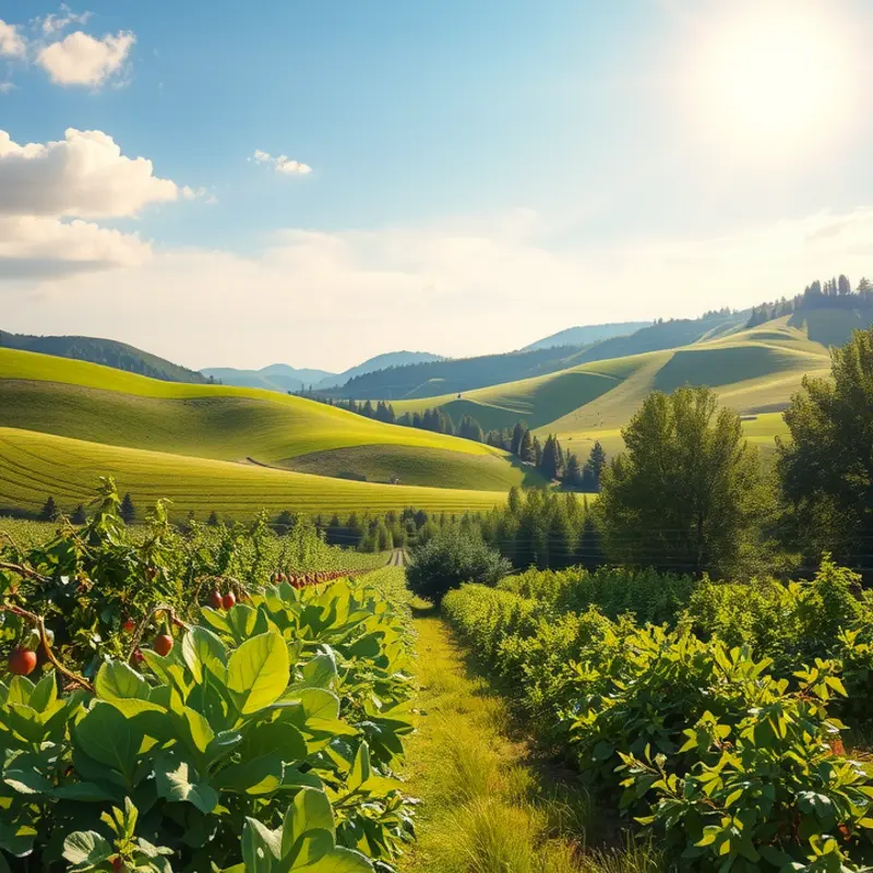 A lush field filled with organic vegetables and fruits, showcasing the beauty of nature.