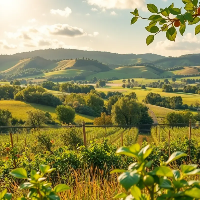 A sunlit field displaying an abundance of vibrant fruits and vegetables.
