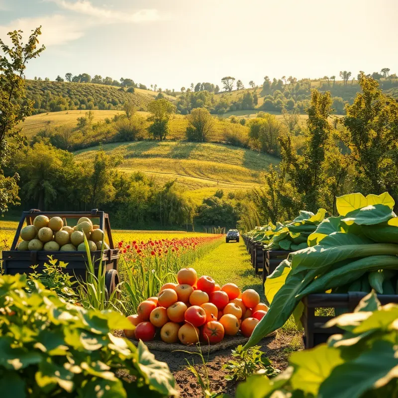A sunlit orchard filled with vibrant fruits, embodying natural freshness.