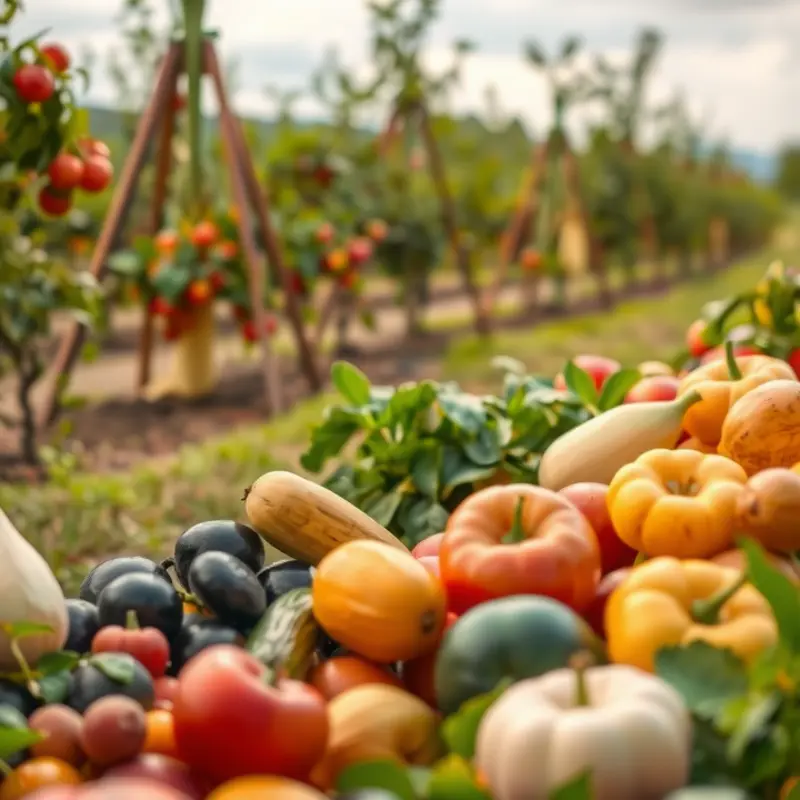 A sunlit field of vibrant organic vegetables, highlighting nature’s bounty.