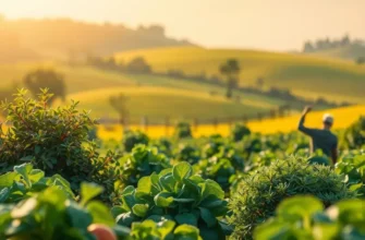 A vibrant landscape filled with fresh fruits and vegetables in a sunlit field, representing healthy meal options.