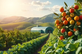 A sunlit field filled with fresh fruits and vegetables, representing healthy nutrition.