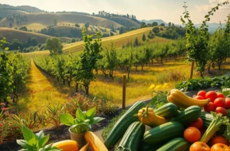 A bright and lush field filled with organic grains and produce, representing healthy food practices.