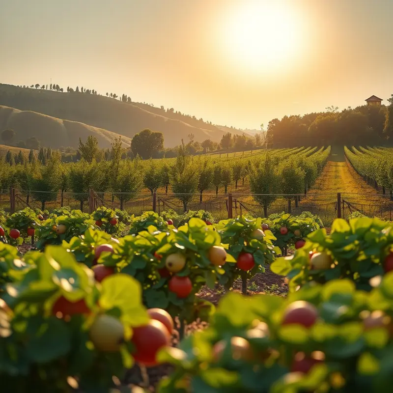 A sunlit field filled with fresh vegetables and fruits, embodying the essence of healthy cooking.