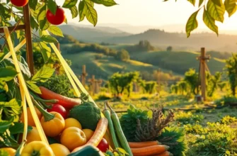 A lush landscape filled with fresh vegetables and fruits in natural sunlight.