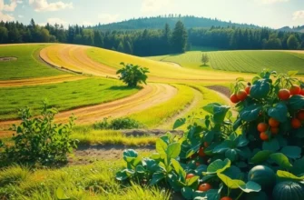 Sunlit field brimming with vibrant vegetables and fruits.