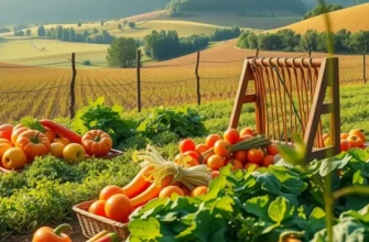 A beautiful landscape depicting an organic orchard filled with fresh produce.