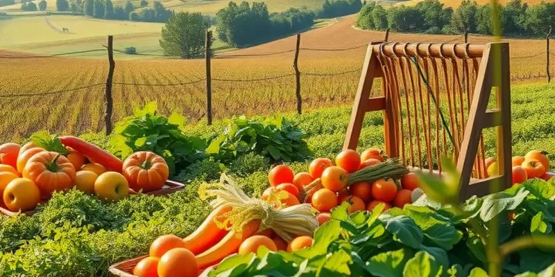 A beautiful landscape depicting an organic orchard filled with fresh produce.