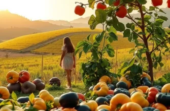 A scenic perspective of an abundant orchard with vibrant produce.