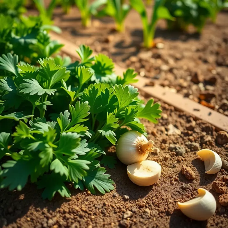 Vibrant tomatoes and fresh herbs growing in a lush garden, essential ingredients for traditional salsas.