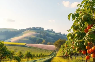 A scenic sunlit field filled with organic vegetables and fruits highlighting nature's freshness.