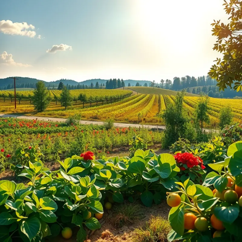 A sunlit orchard filled with vibrant, organic vegetables, showcasing the essence of freshness.