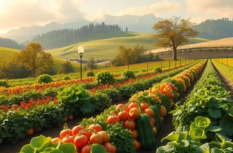 An idyllic landscape filled with lush greenery and vibrant, organic vegetables.