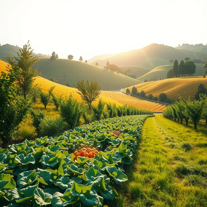 A vibrant landscape showcasing a sunlit field of organic produce.
