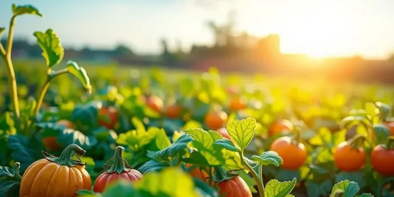 Lush scenery full of fresh vegetables and fruit, ideal for creating vibrant salads.