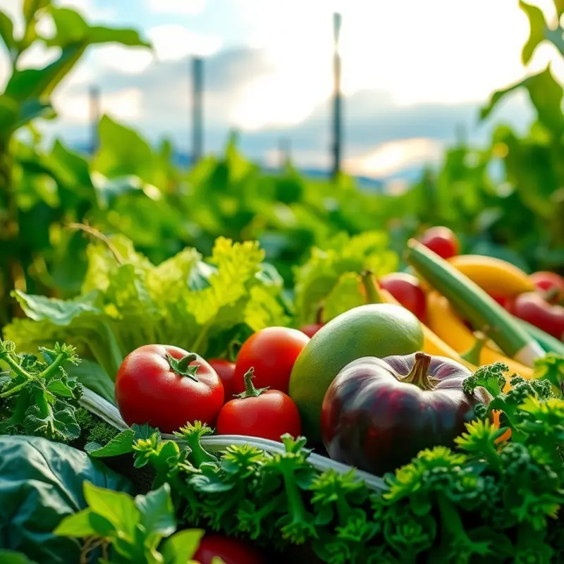 A vibrant orchard showcasing a range of organic produce indicates health and nutrition.