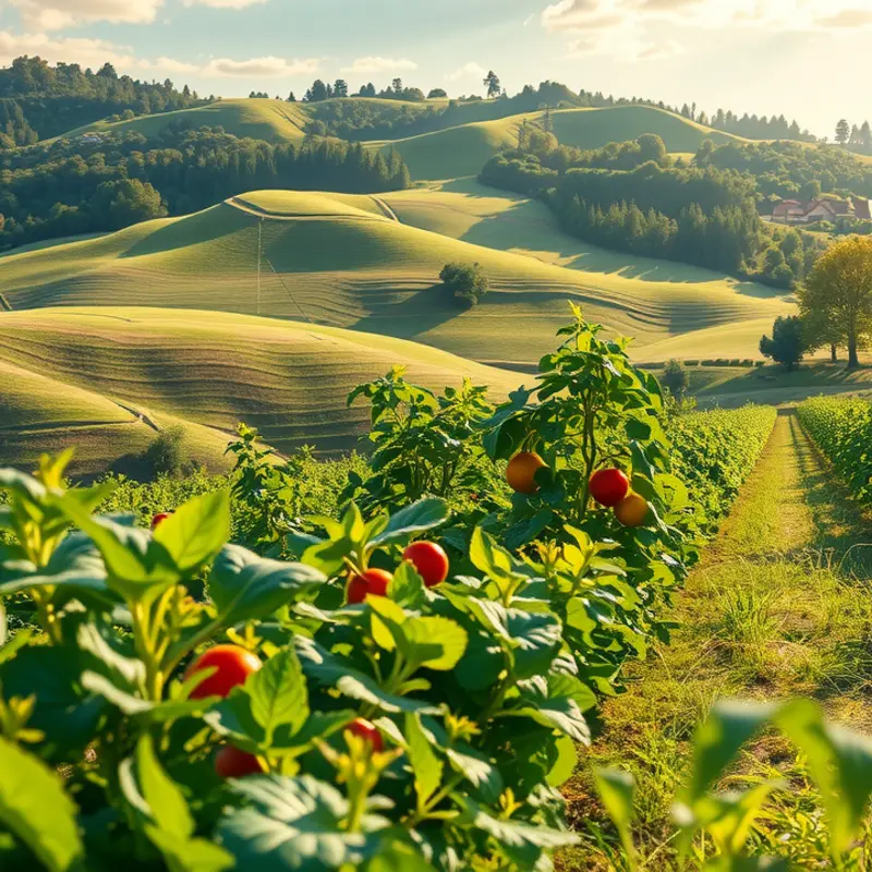 A vibrant and lush field showcasing a variety of fresh vegetables.