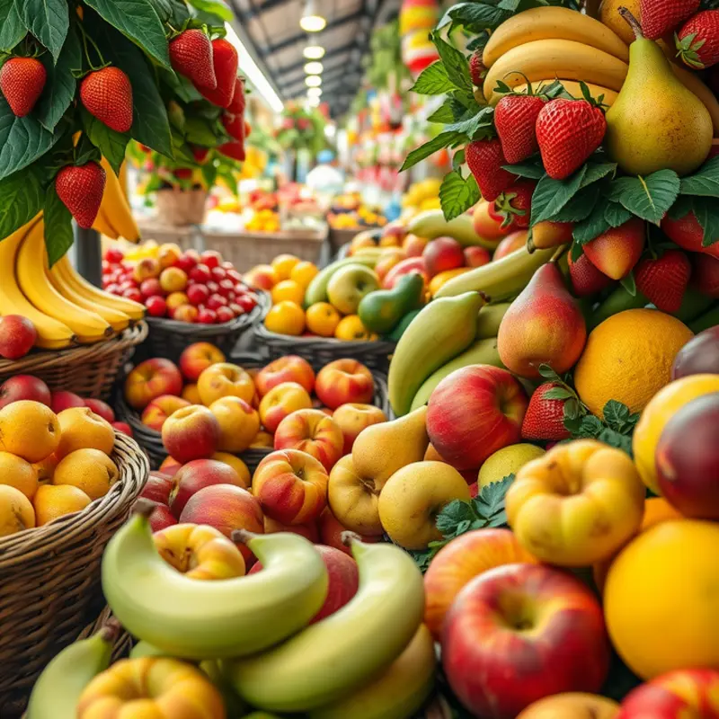 A vibrant market brimming with fresh organic fruits.