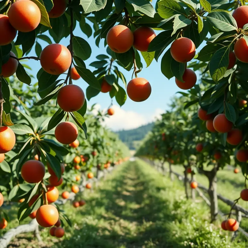 A sunlit field abundant with organic vegetables and fruits.