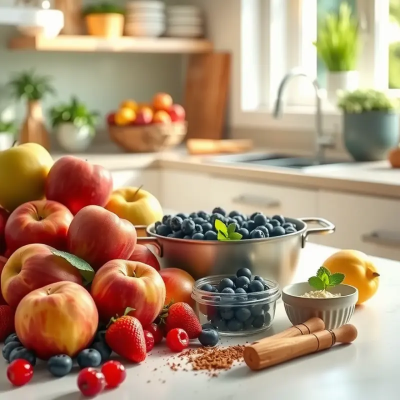 A selection of fresh fruits and spices perfect for pie fillings.