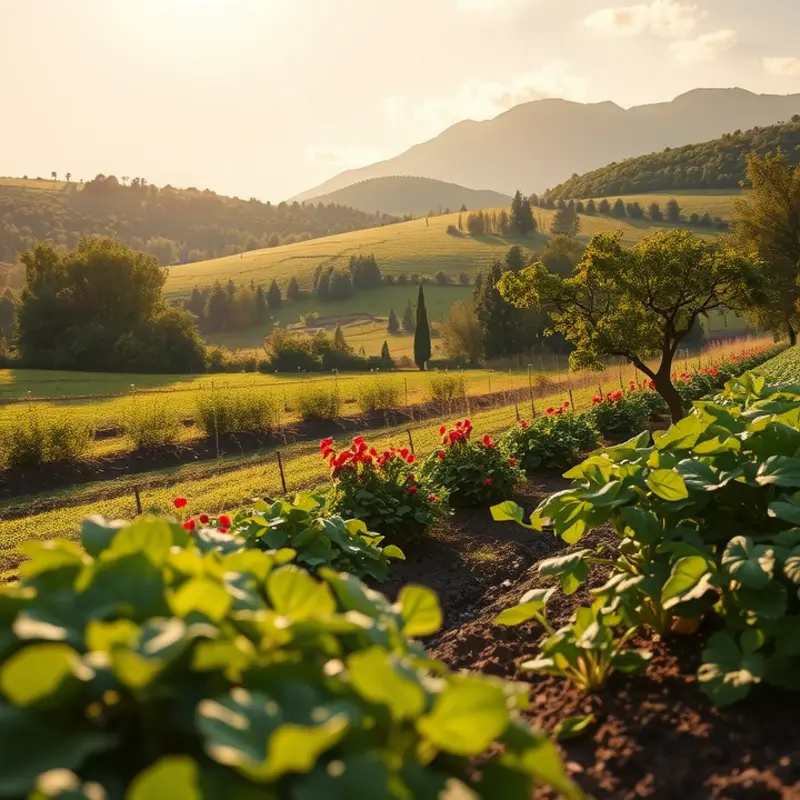 A serene landscape showcasing the beauty of nature with vibrant produce.