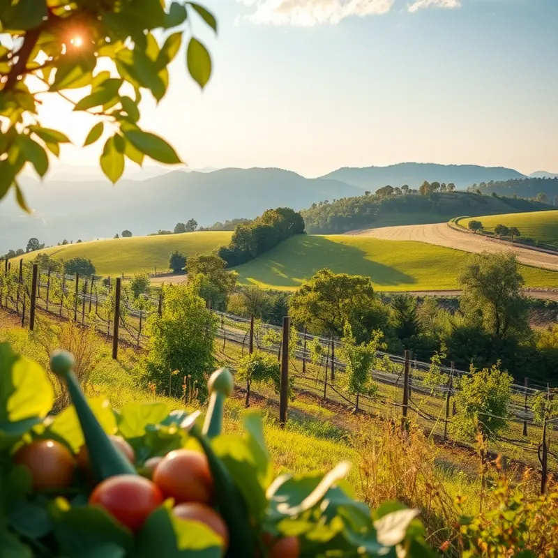 A scenic view of vibrant fruits growing naturally in a sunny orchard.