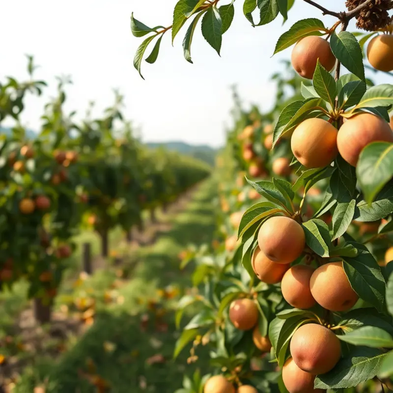 A beautiful sunlit field with an abundance of organic vegetables and fruits.