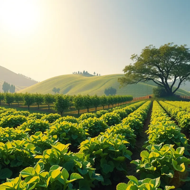 A scenic landscape showcasing vibrant organic produce in a lush setting.